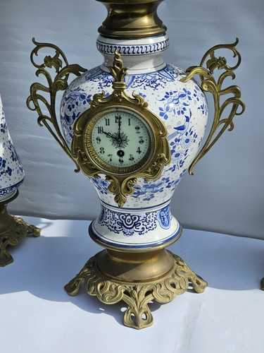 Delft Blue And White Clock Set Graniture Timepiece Movement Impressive Size 80cm - Picture 21 of 24