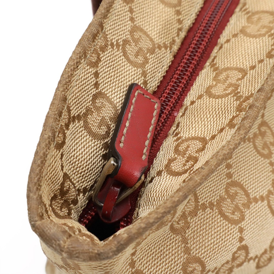 Gucci GG Canvas Leather Tote Bag Large Khaki Red Used Shoulder Bag thumbnail 4