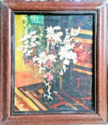 Bouquet de fleurs huile sur toile , signée - Photo 1/4