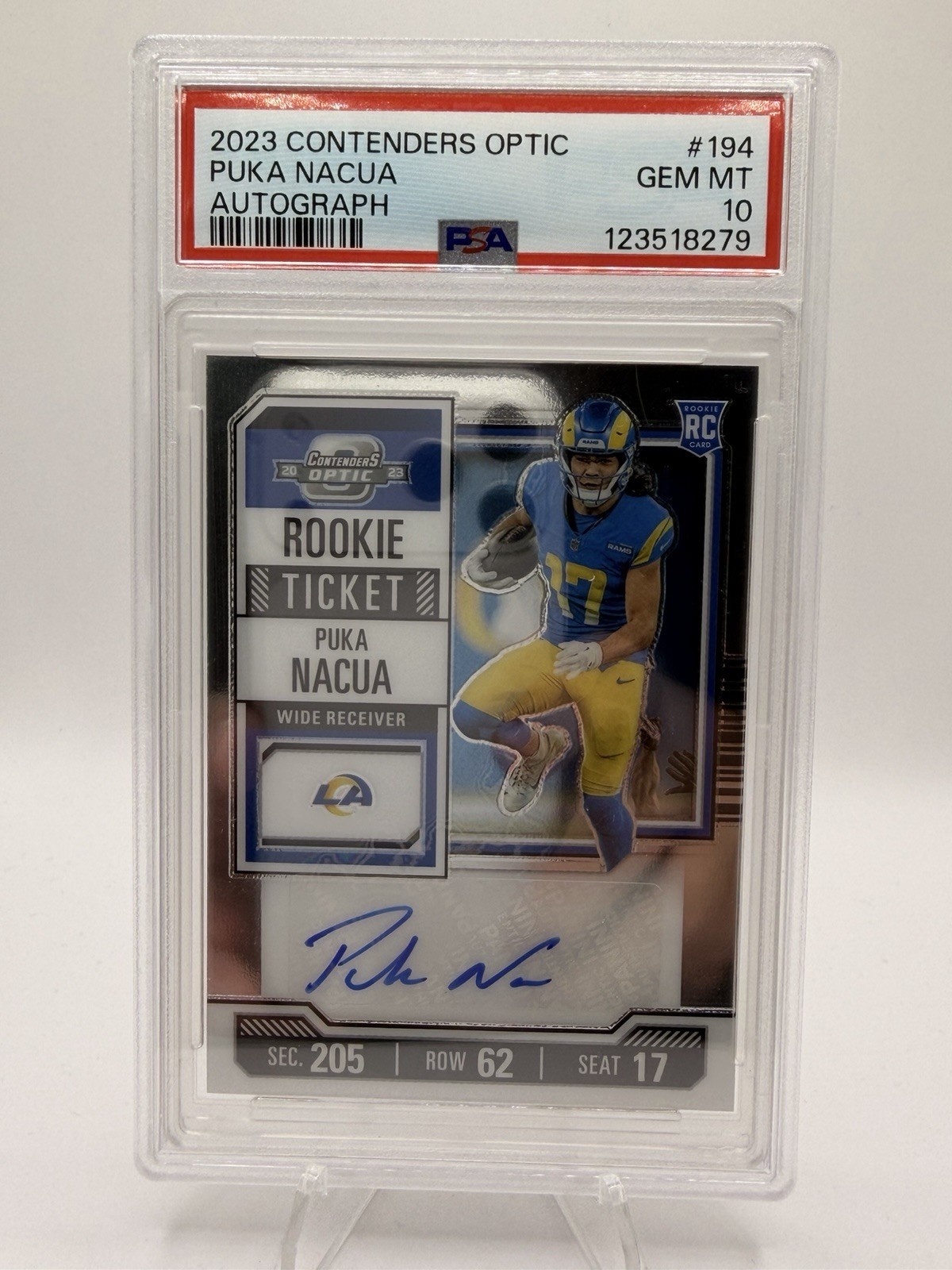 2023 Panini Contenders Optic Puka Nacua #194 Rookie Ticket Auto PSA 10