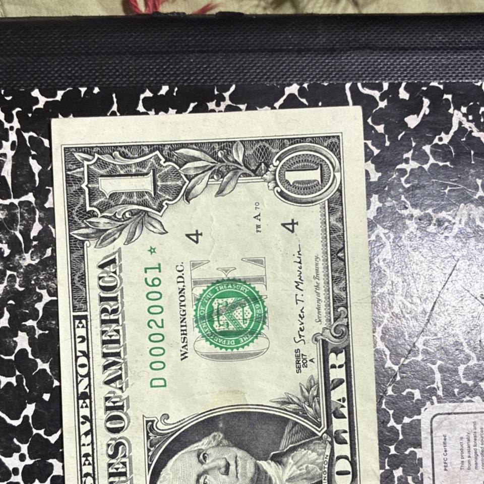 2017 $1 Federal Reserve Note Star Replacement D00020061* Uncirculated ...