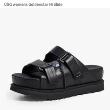 NEW UGG Goldenstar Hi Slide Black Genuine Leather Women's Sandals Platform Sz 8