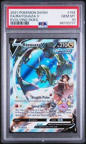 2021 POKEMON SWORD & SHIELD EVOLVING SKIES #194 FA/RAYQUAZA V PSA 10