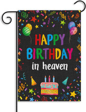 Happy Birthday in Heaven Garden Flag - Colorful Ribbons Funeral Memorial Flags f