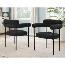 Set of 2 Boucle Fabric Kitchen Dining Chair with Armrest, Accent Upholstered A