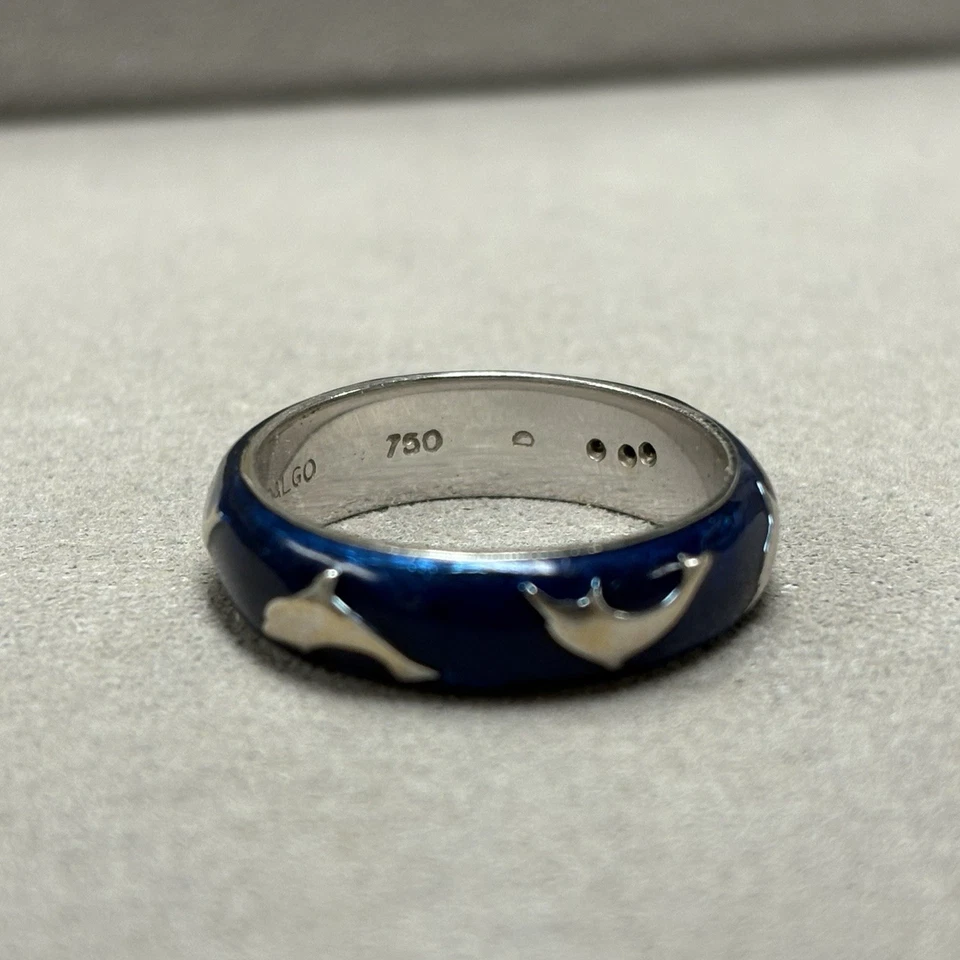 Hidalgo 18k White Gold Diamond Blue Enamel Dolphin Ring Size 7 -6.42g - Image 4 of 4