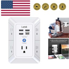 5 Outlet Extender Multi Plug Wall Outlets with 4 USB Charging Ports 1 USB C O...