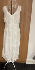 Monsoon Broderie Anglaise White Cotton Midi Dress Size 12