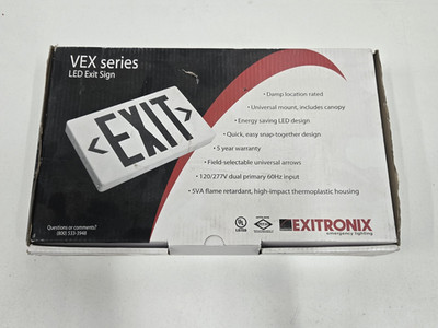 Exitronix LED Exit Sign White Thermoplastic VEX-U-BP-WB-WH