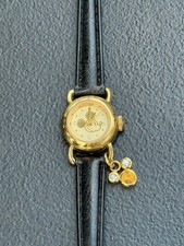 Disney Mickey Mouse Watch Bracelet Black Band Gold Tone Face