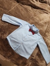 Light Blue Long Sleeve Dress Shirt  Red Bow Tie for Baby Toddler, Cotton Blend