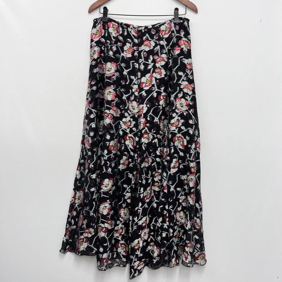 Maxi falda Isabel Marant para mujer talla 40 negra/roja floral seda línea A usada en excelente estado Foto 2 de 4