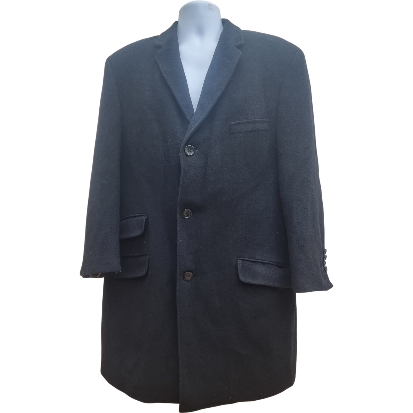 Greenwoods Overcoat Men's 44R Black Cashmere Blend Wool Long