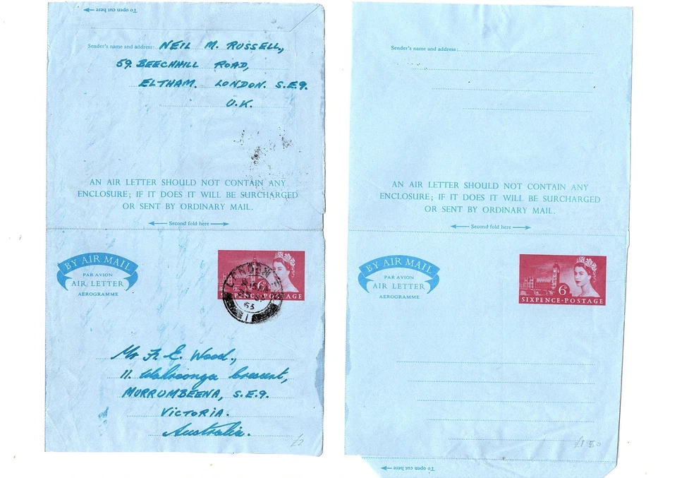 QEII 1963 6d  Houses of Parliament Aerogram Air Letter Used & Mint A14 A14a - Image 4 of 4