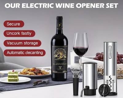 7-In-1 Electric Wine Opener Gift Set | Stainless Steel Automatic Corkscrew 
