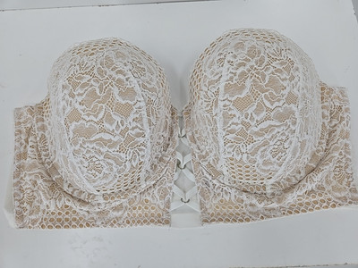 Cacique Boost Strapless BRA 44DD Beige White Overlay Lace Corset