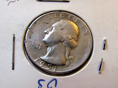 1951 S Washington Quarter - 90% Silver - Condition VF