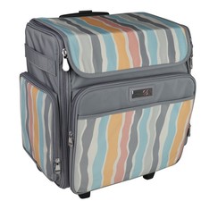 Everything Mary Grey Multi Stripe Rolling Tote Bag, 2 Wheel Trolley Bag for