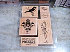 Stampin' Up Friends 24-7 Wood Block Mounted Rubber Stamp Set 6 GUC