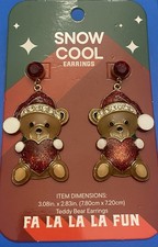 Cutie Cute NEW 3 Christmas Teddy Bear Drop Dangle Sparkle Earrings Red Hearts