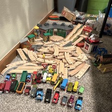 Wooden Train Track Lot w/ Thomas Friends Engines, Stations Buildings