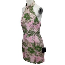Lulus Floral Burnout Pink Green High Neck Halter Dress Size M Cocktail Party New