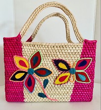 Mexican handcraft Artisan Handmade Palm Tote Handbag Colorful Floral