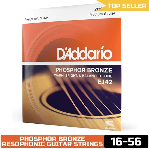 D'Addario Phosphor Bronze Resophonic Guitar Strings EJ42 - 6 String 16-56 Medium