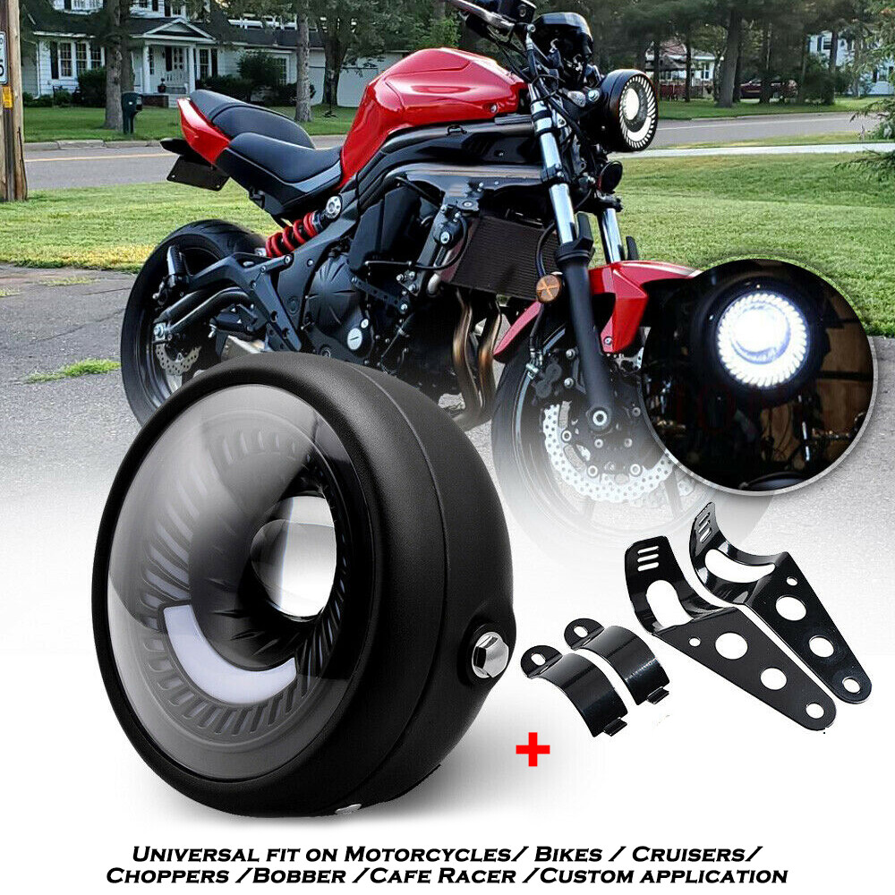 Motorcycle LED Headlight Spiral Side Mount Bracket For Cafe
