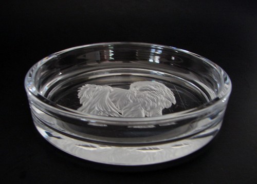 Intaglio HOYA Crystal Art Engraving Series Pekingese Dog Wine Coaster Dish - Picture 4 of 5