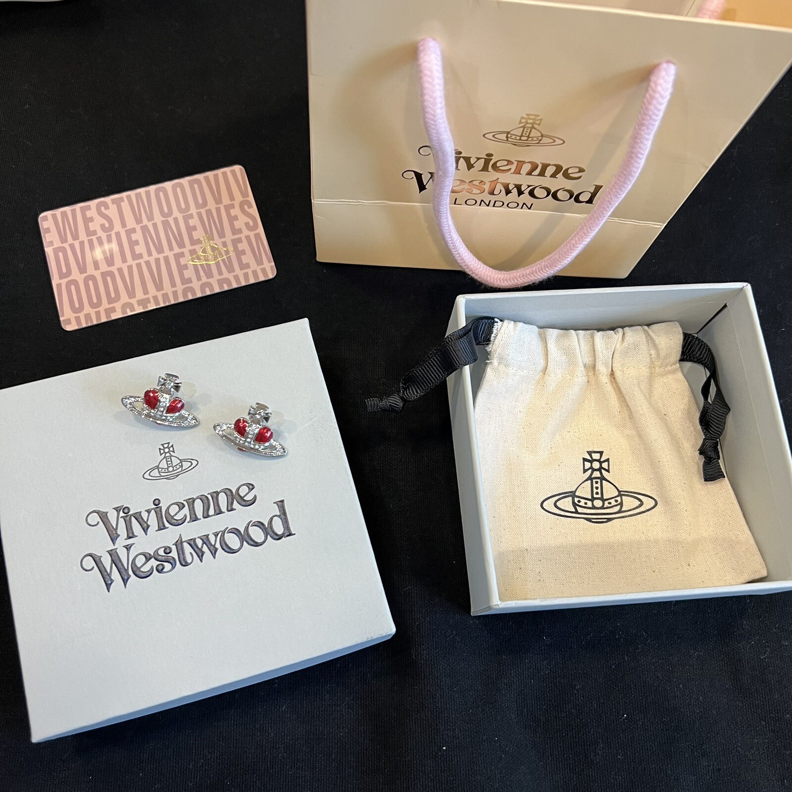 Vivienne Westwood Nana Red Silver Tone Earrings Studs~ New With The Box