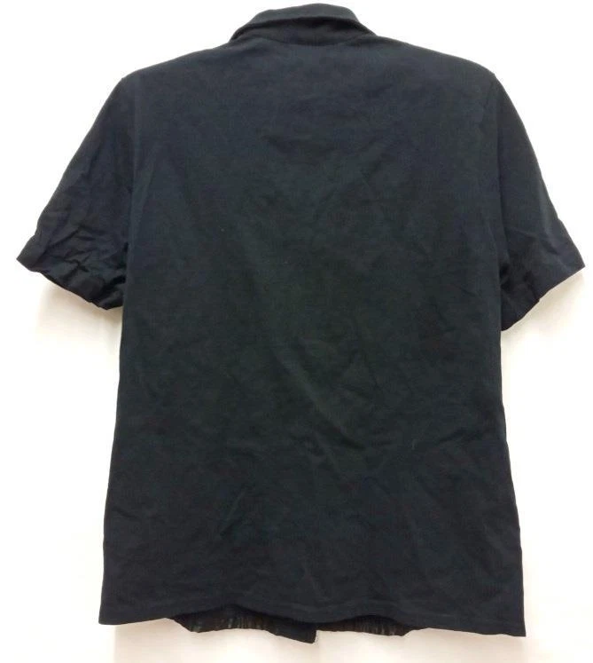 Fine Line 2X Top Negro Botón Abajo Animal Print Hombro Acolchado Manga Corta Foto 2 de 4