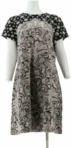 Isaac Mizrahi Live! Engineered Paisley Printed Knit Dress-Black-XXS-NEW-A308141 - Picture 1 of 1