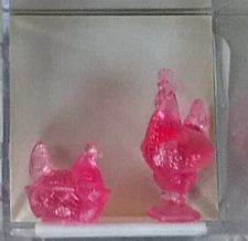 Dollhouse Miniature Chrysnbon Rooster & Nesting Hen set in Pink 1:12 scale 