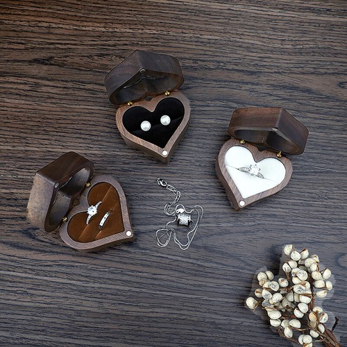 Wedding Love Ring Box Walnut Ring Storage Gift Box Heartshaped Jewelry
