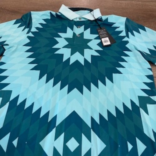 Greyson Geometric Print Golf Polo Shirt Men’s Large Turquoise Green - Picture 8 of 15