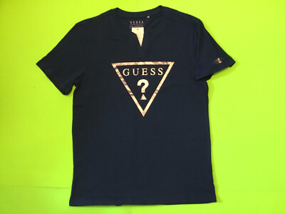 GUESS Los Angeles Men s Short Sleeve T-Shirt Size LARGE Blue w/Silver Cotton NEW
