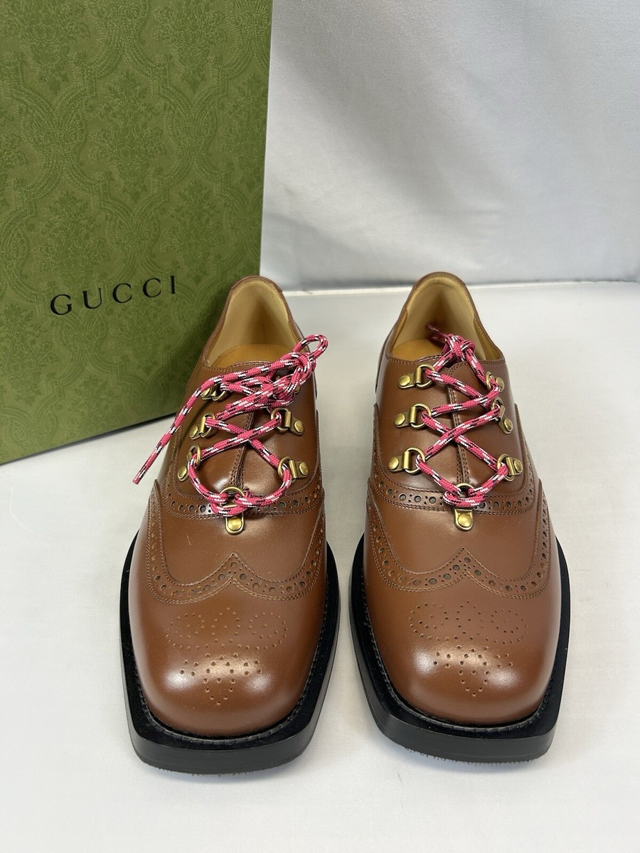 Gucci Men’s Brogue Detail Lace Up Shoe in Brown Sz US