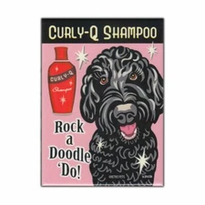 Retro Pets Magnet, Curly-Q Shampoo, Labradoodle Dog (Black), 2.5" x 3.5"