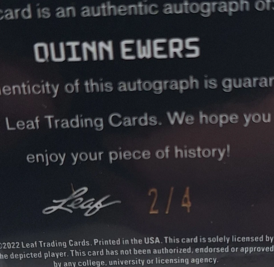 2022 Leaf Flash Orange Kaleidoscope #2/4 Quinn Ewers #BA-QE1 Auto - Image 2 of 3