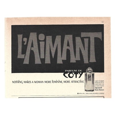 Coty L'Aimant Perfume France Advertisement 1960s Vintage Print Ad 4 inch