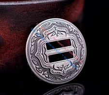 6X Western Antique Sliver Flower Leathercraft Slotted Concho For Saddles 1-1/4"