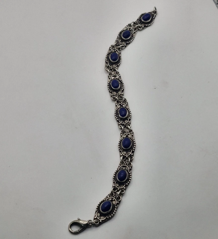 Bracciale Vintage Argento Sterling 925 Lapislazzuli Fatto a Mano Stile Etnico... - Immagine 4 di 4