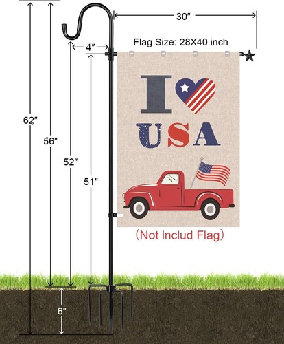 Upgraded Garden Flag Holder Stand with Shepherd Hook for 28'' x 40'' Flags 60" - Foto 6 di 6