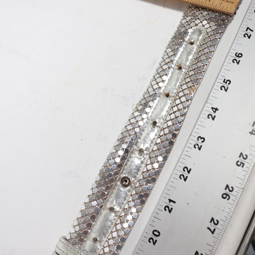 Vtg Silver Mesh Hip Belt Women M L Slide Adjustable Latch Lock Round Buckle - Picture 11 of 11