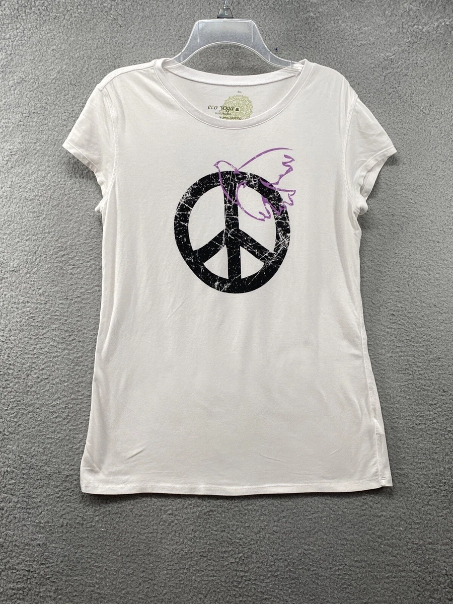 Eco Yoga Organic Sustainable Clothing Women White Peace Logo