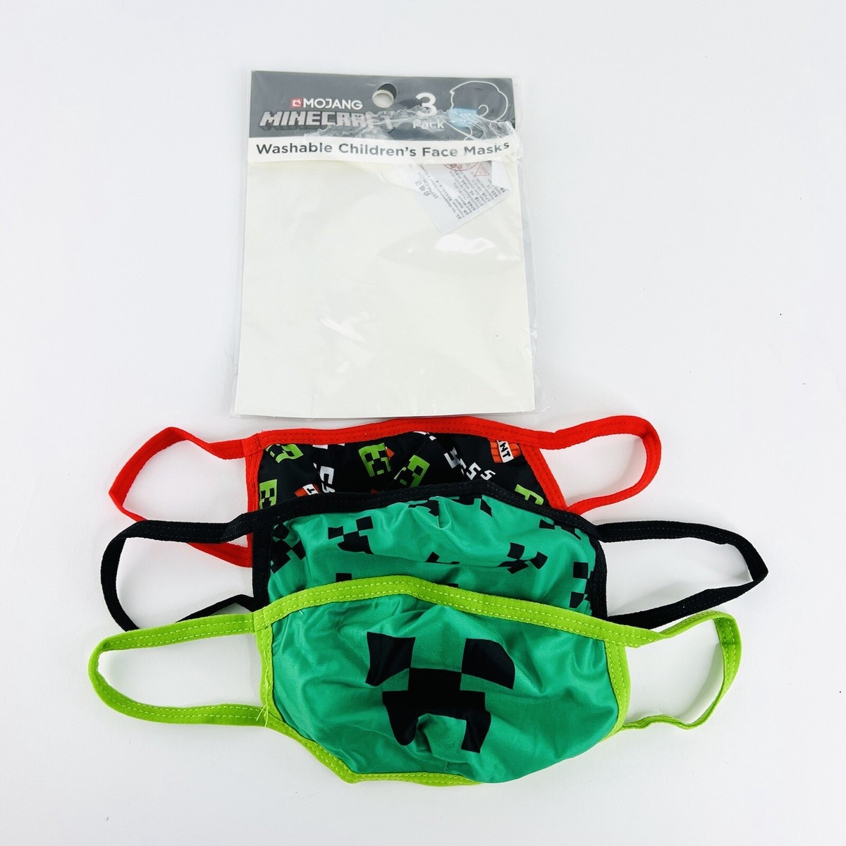 Mojang Minecraft Boys Washable Face Mask 3 Pack Multicolor Opened