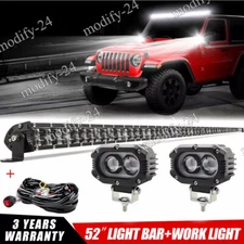 52'' inch LED Light Bar + 4" Pods + Wire Combo Kit fit Jeep Wrangler JK TJ YJ CJ