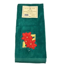 Better Home Christmas Deluxe Applique Kitchen Hand Towel Embroidered Poinsettia