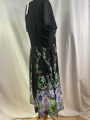 floryday formal dresses NWT Floryday Black Floral Fit & Flare Short Sleeve Party Midi Tea Dress  Large